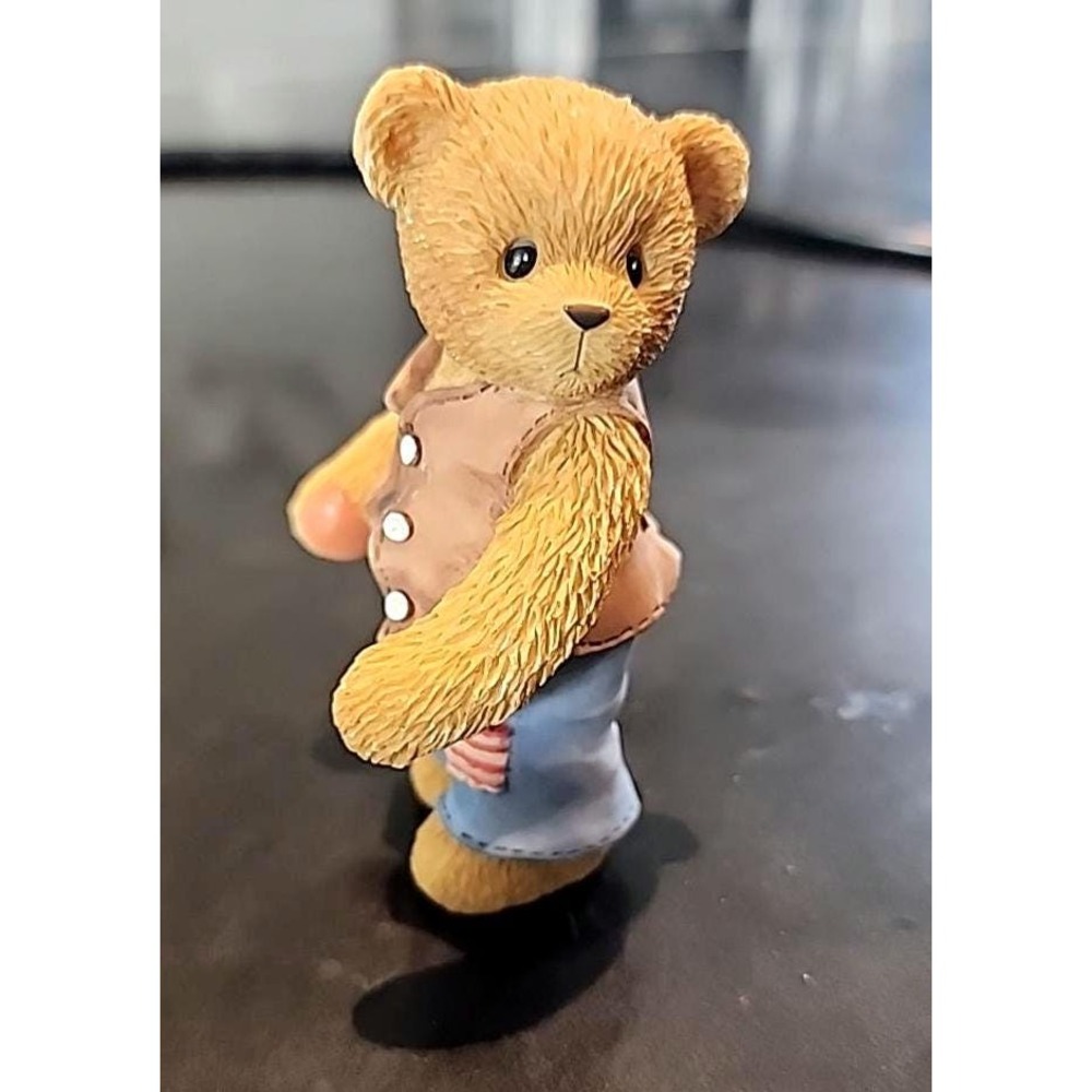 Cherished Teddies Bear Figurine Enesco 706973 Bear in Jeans and Brown Vest 2000